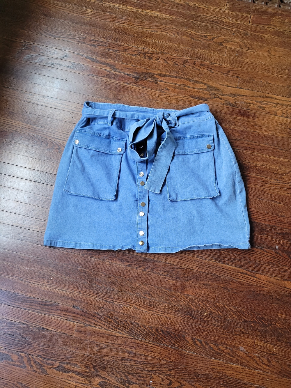Swank A Posh Blue Denim Skirt & Belt Front Button Closure Pockets Size 2X Summer